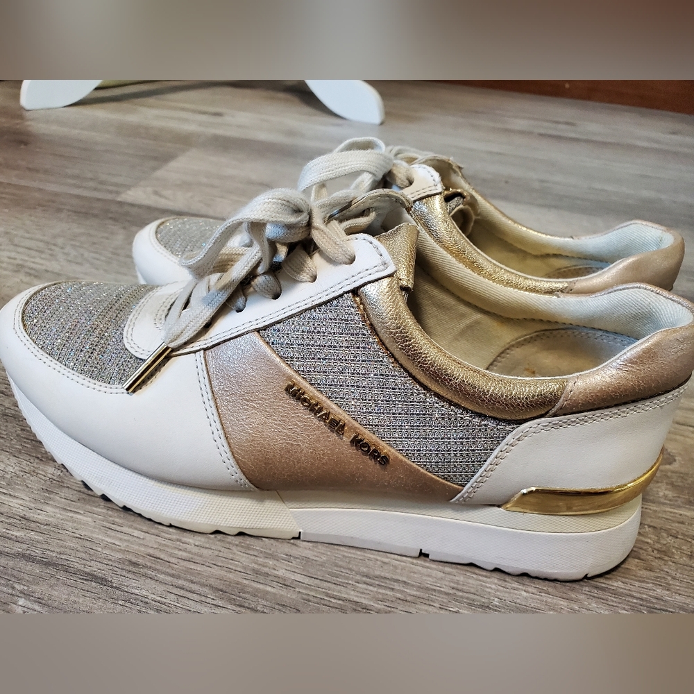 Michael Kors Metallic Gold and White Sneakers